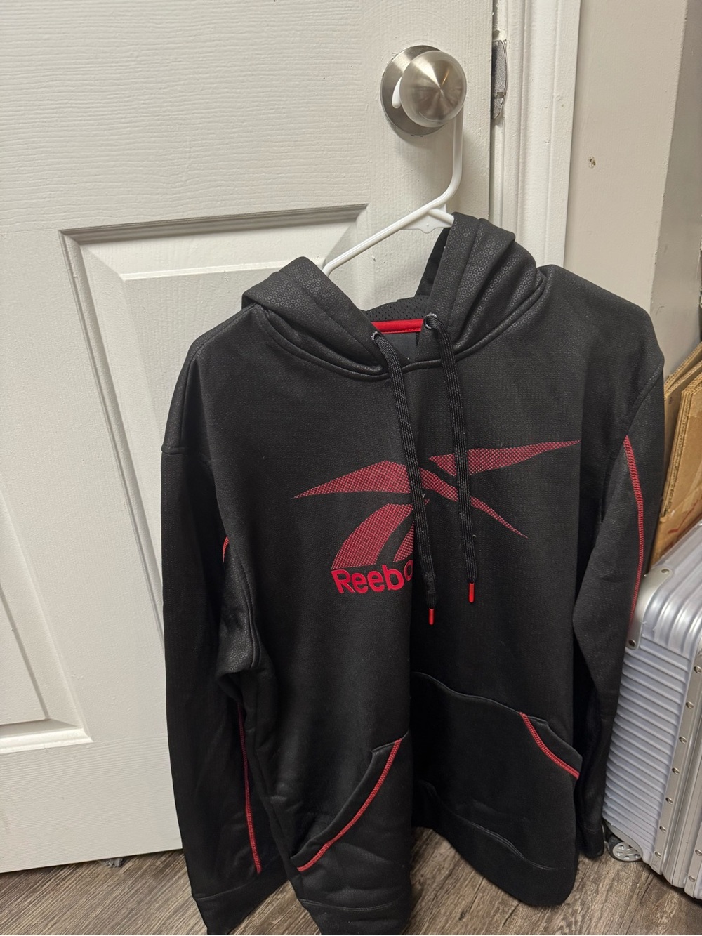 Reebok Black Hoodie with Red Logo and Trim